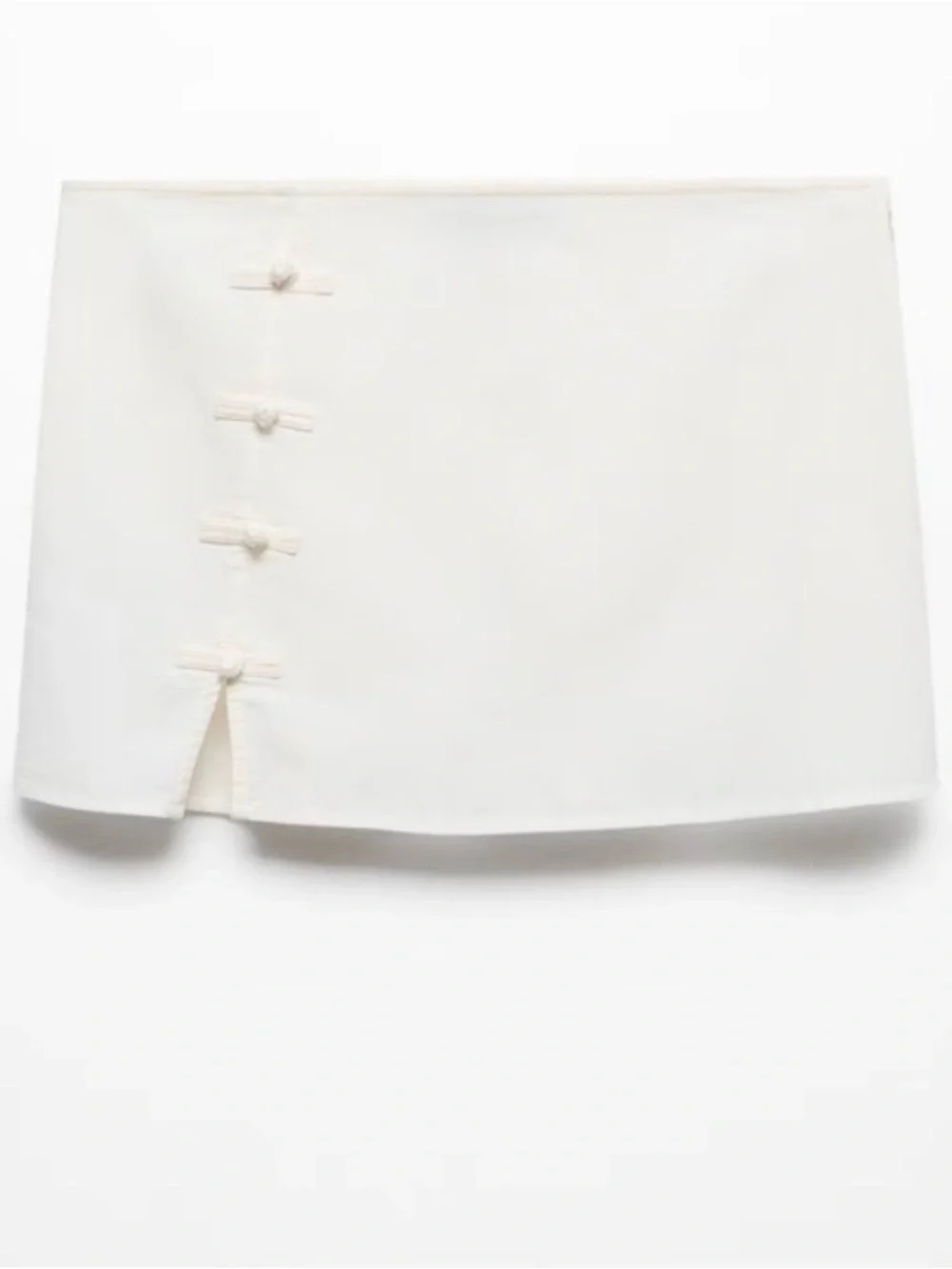 Mango White Mini Skirt with Knot Buttons